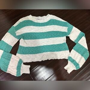 Beach Riot Teal and White Knit Sweater Bell Sleeve XS